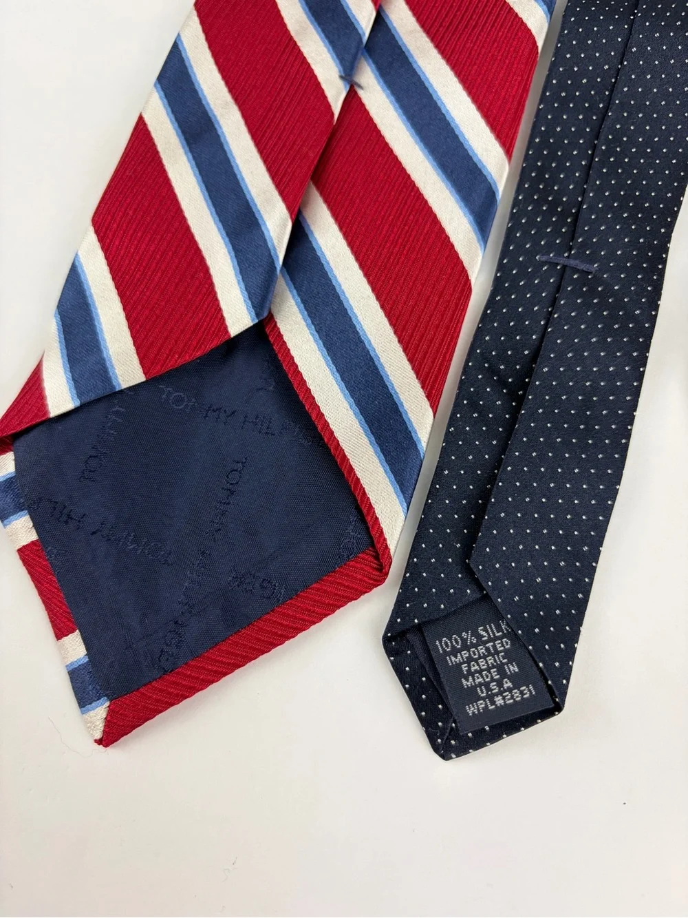 Tommy Hilfiger Silk Red White Navy Blue Striped Neck Tie